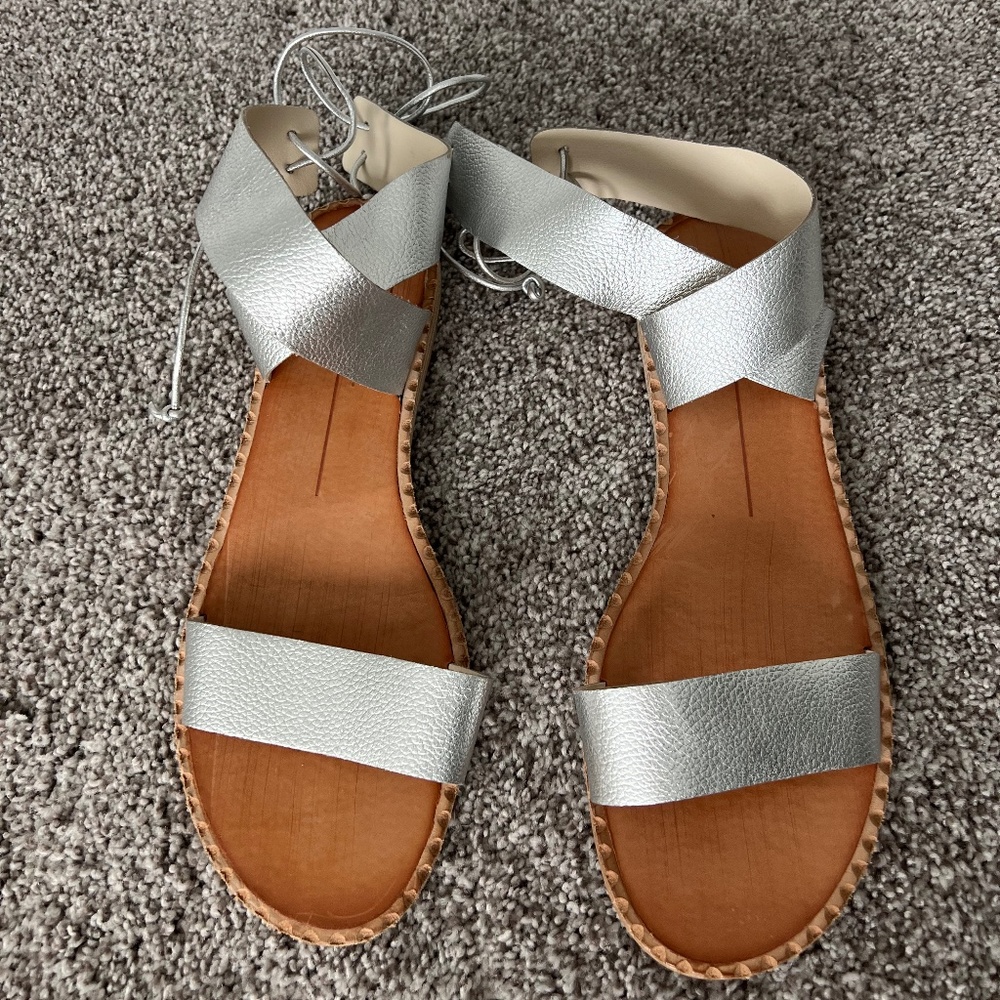 Dolce Vita Silver Tie-Back Sandals, Size 9.5